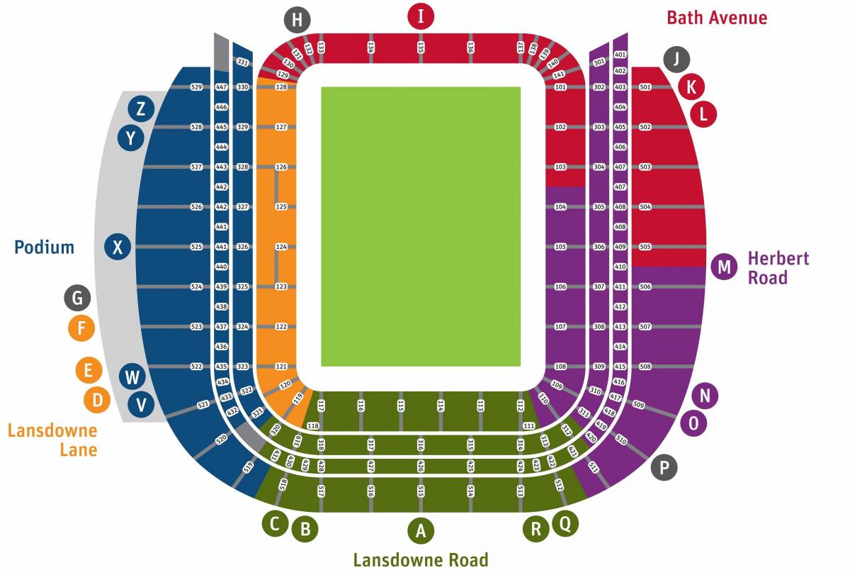 Aviva stadions sēdekļa karte