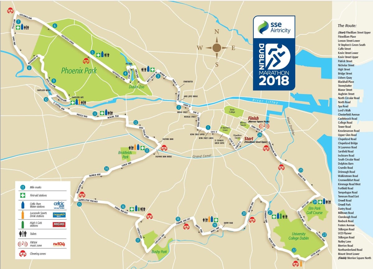 Dublinas pilsētas maratona maršruta karte