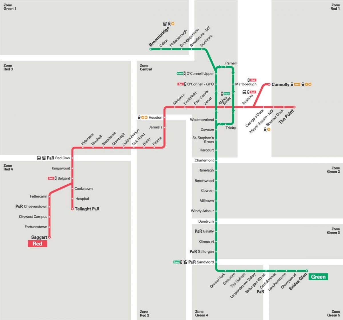 Dublinas Luas sarkanā līnija kartē