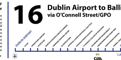 Autobusu 16 Dublinas karte