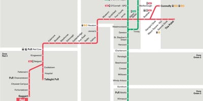 Dublinas Luas sarkanā līnija kartē